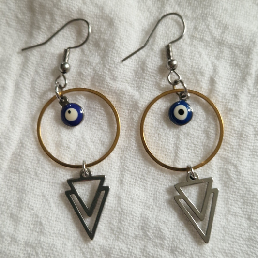 ETHAN – Boucles d'oreilles pendantes œil protecteur et triangles géométriques en acier inoxydable